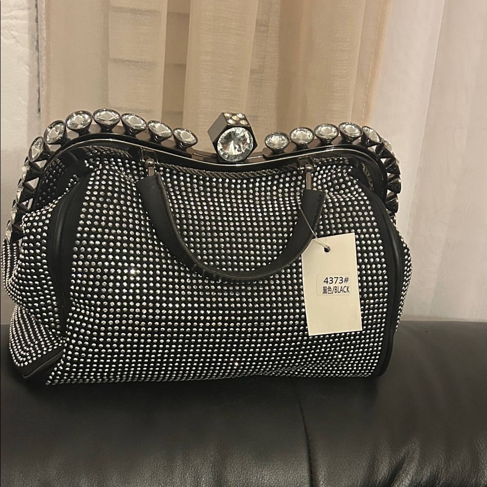 Chic Black and Silver Studded Satchel